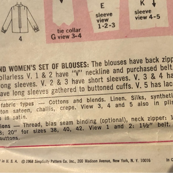 Vintage 60's Blouse Pattern - Simplicity 7870 - Misses 12 - Bust 34 - Picture 4 of 7